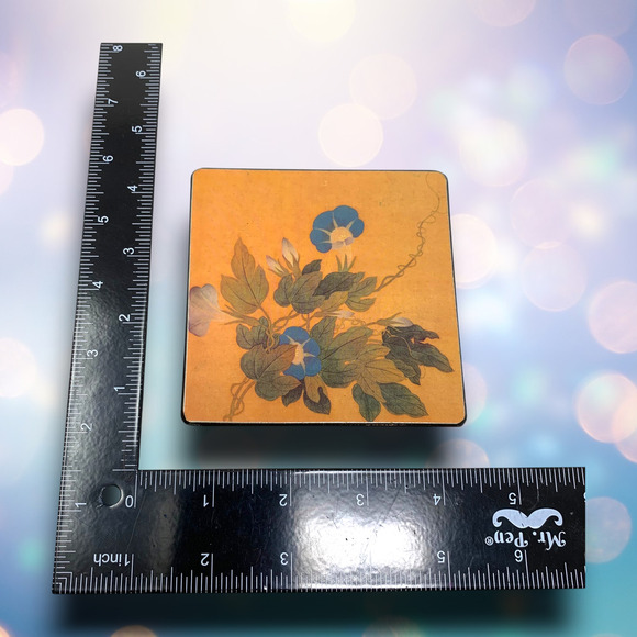 Vintage NEW Wooden 6 Coaster Set Morning Glory Floral Wooden Box Holder NOS - Picture 4 of 6